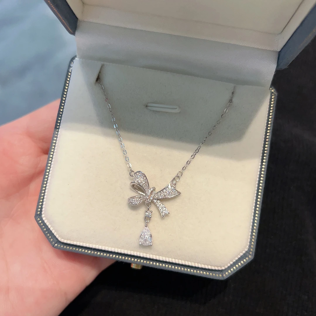 坠链均925银 冰露少女蝴蝶结项链时尚小众女款送女友闺蜜生日礼物