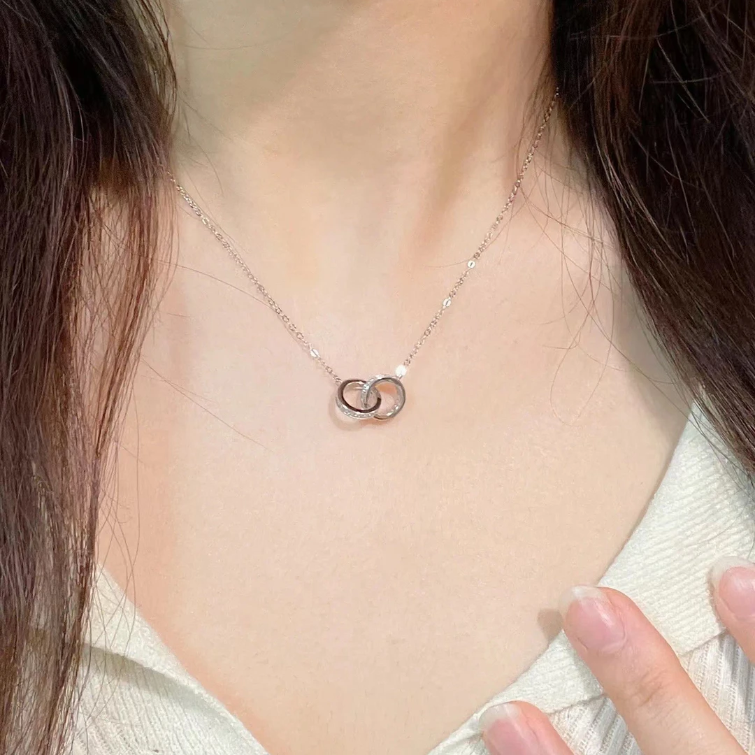 坠链均925银 双环项链女款轻奢环环相扣锁骨链小众送女友生日礼物