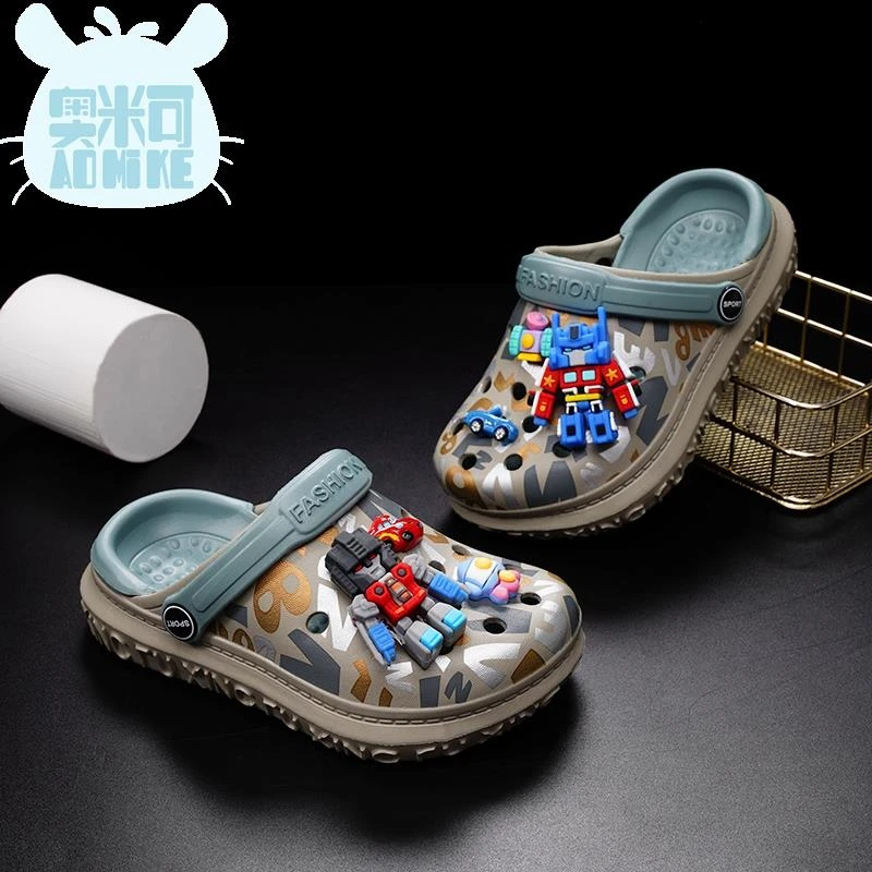 儿童洞洞鞋男童凉拖鞋夏季宝宝防滑中大童亲子外穿沙滩鞋男孩包头