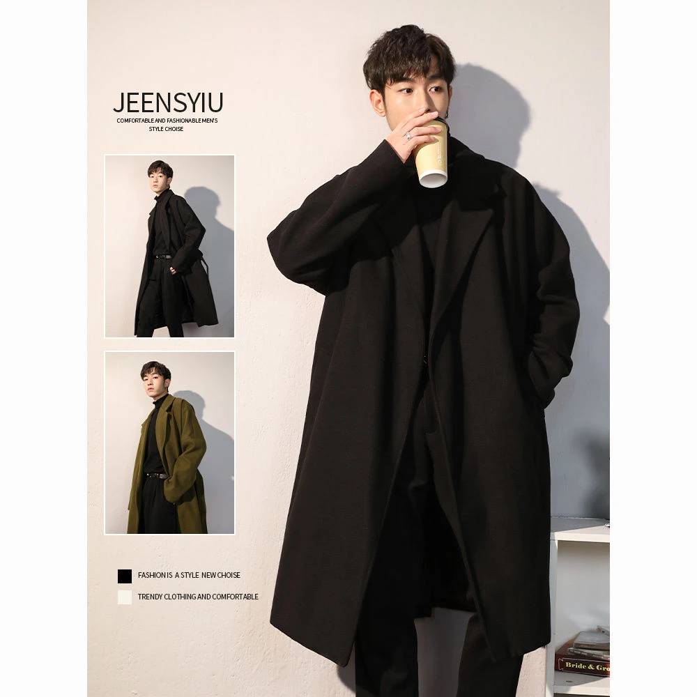 2023精致家风衣男中长款韩版春秋款加厚高级感毛呢大衣男男冬帅气