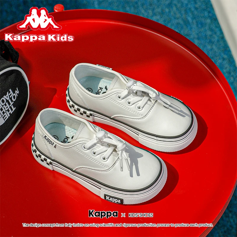 kappa kids儿童板鞋春秋新款耐磨防滑皮面低帮时尚百搭男童休闲鞋