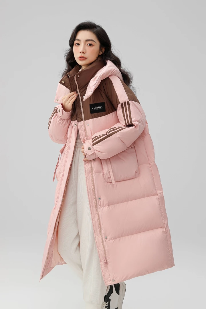 长款90绒羽绒服运动韩系休闲网红显瘦保暖现货加厚撞色连帽网红