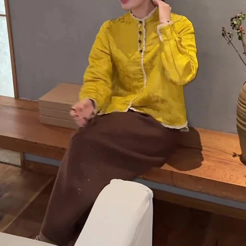 新中式国风女装花边上衣2024秋冬新款高级感复古提花时尚百搭外套