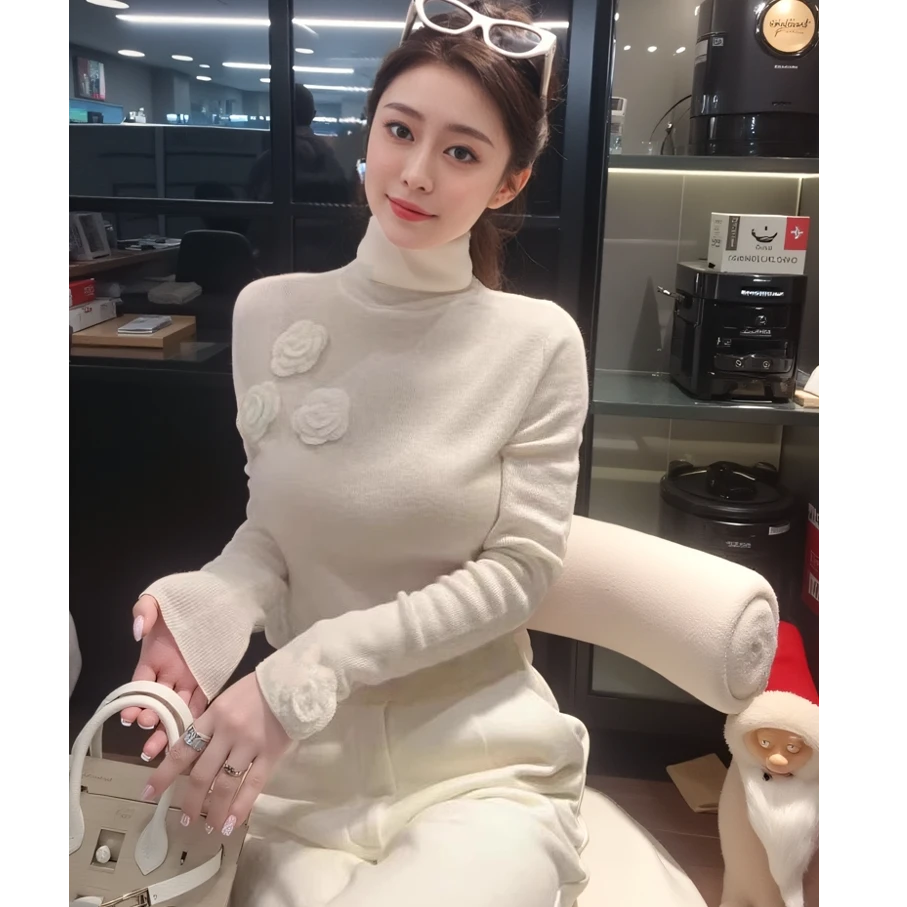 白色高领针织打底衫修身显瘦内搭上衣别致漂亮小衫女冬季2025新款