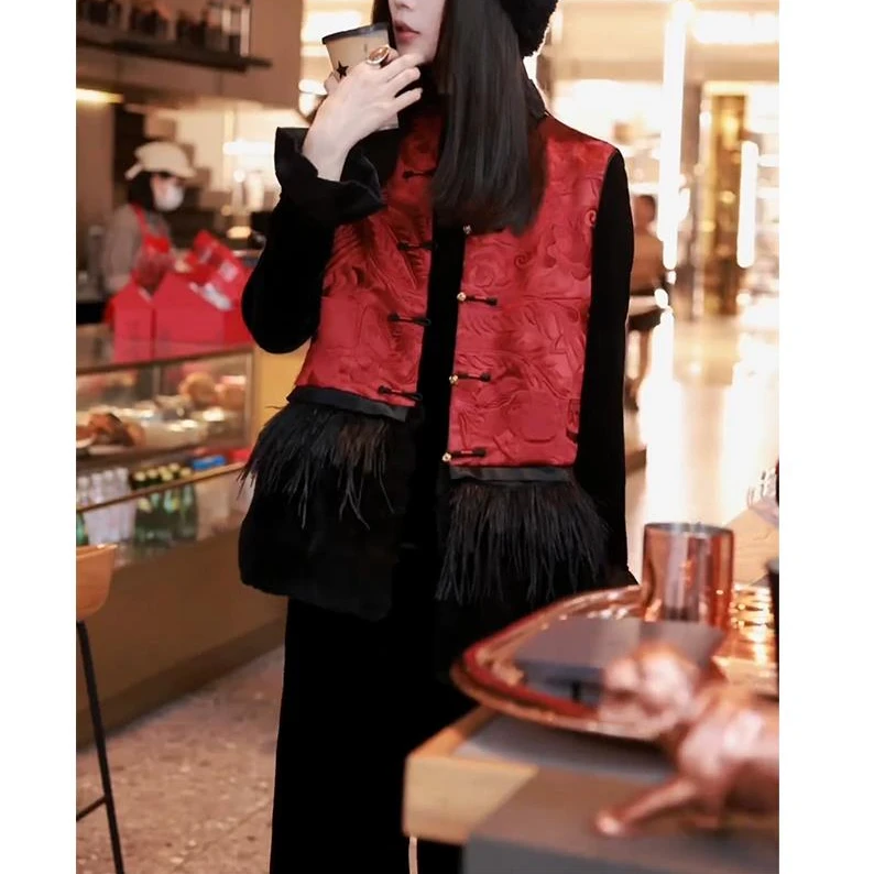 新中式国风唐装新年本命年红色盘扣刺绣马甲上衣两件套女2024春冬