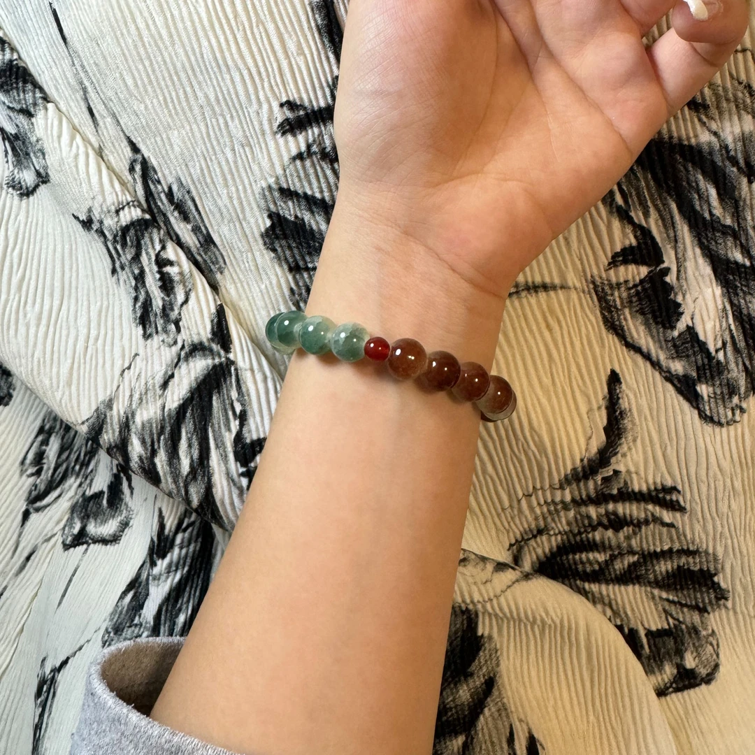 非金属仿水晶手链 冰美式 墨绿棕拼色新中式琉璃手串