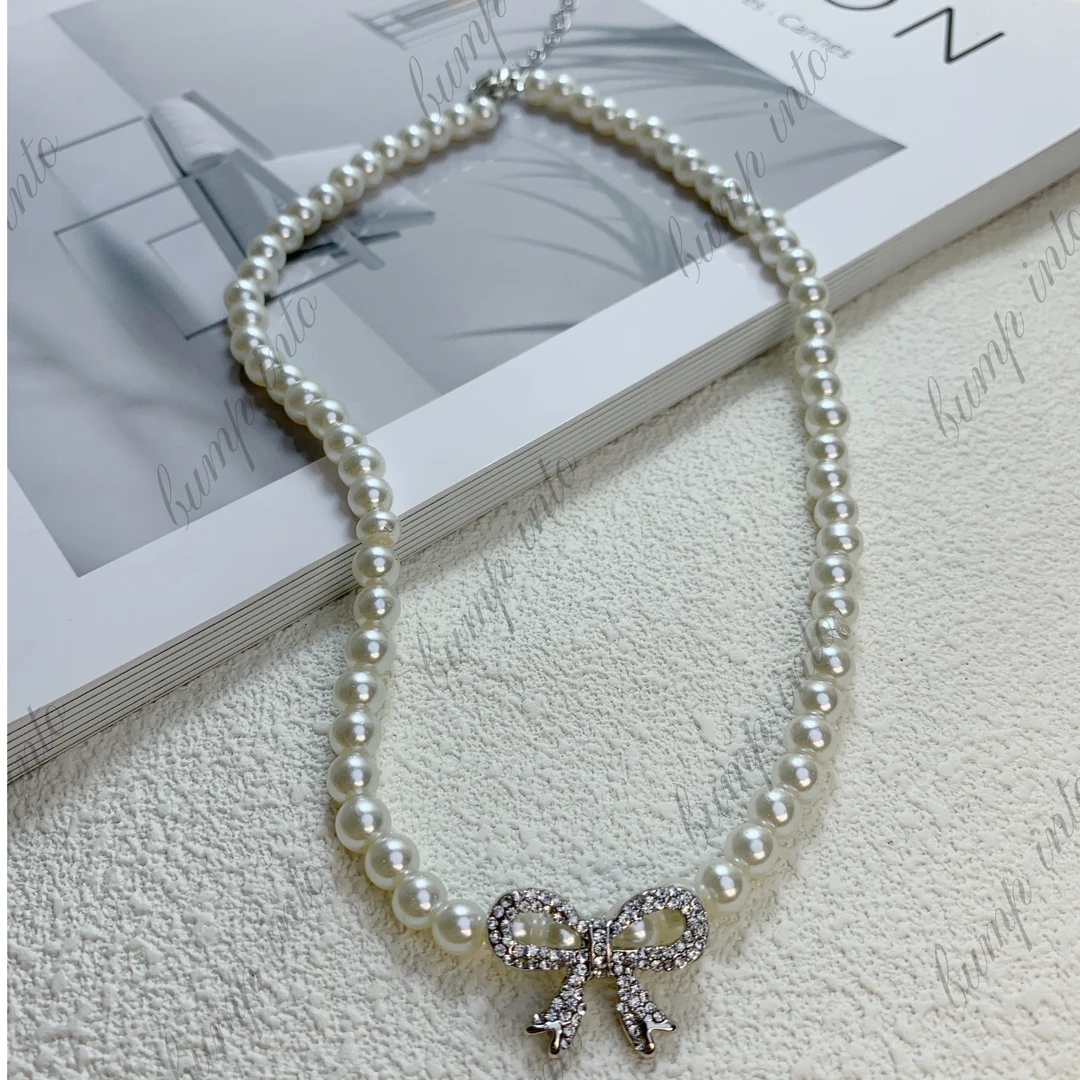 合金项链 [BUMP INTO]2023高级新款小众款轻奢贝珠蝴蝶结项链