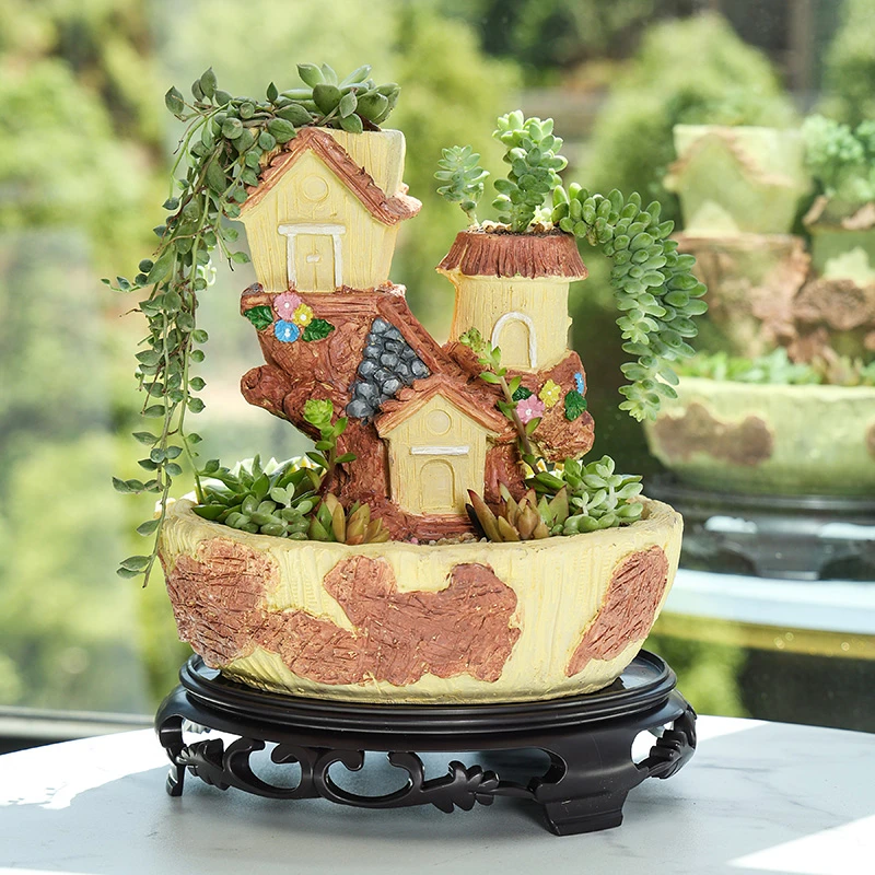 树屋空中楼阁大号大口径多肉花盆创意植物多口组合拼盘盆装饰摆件