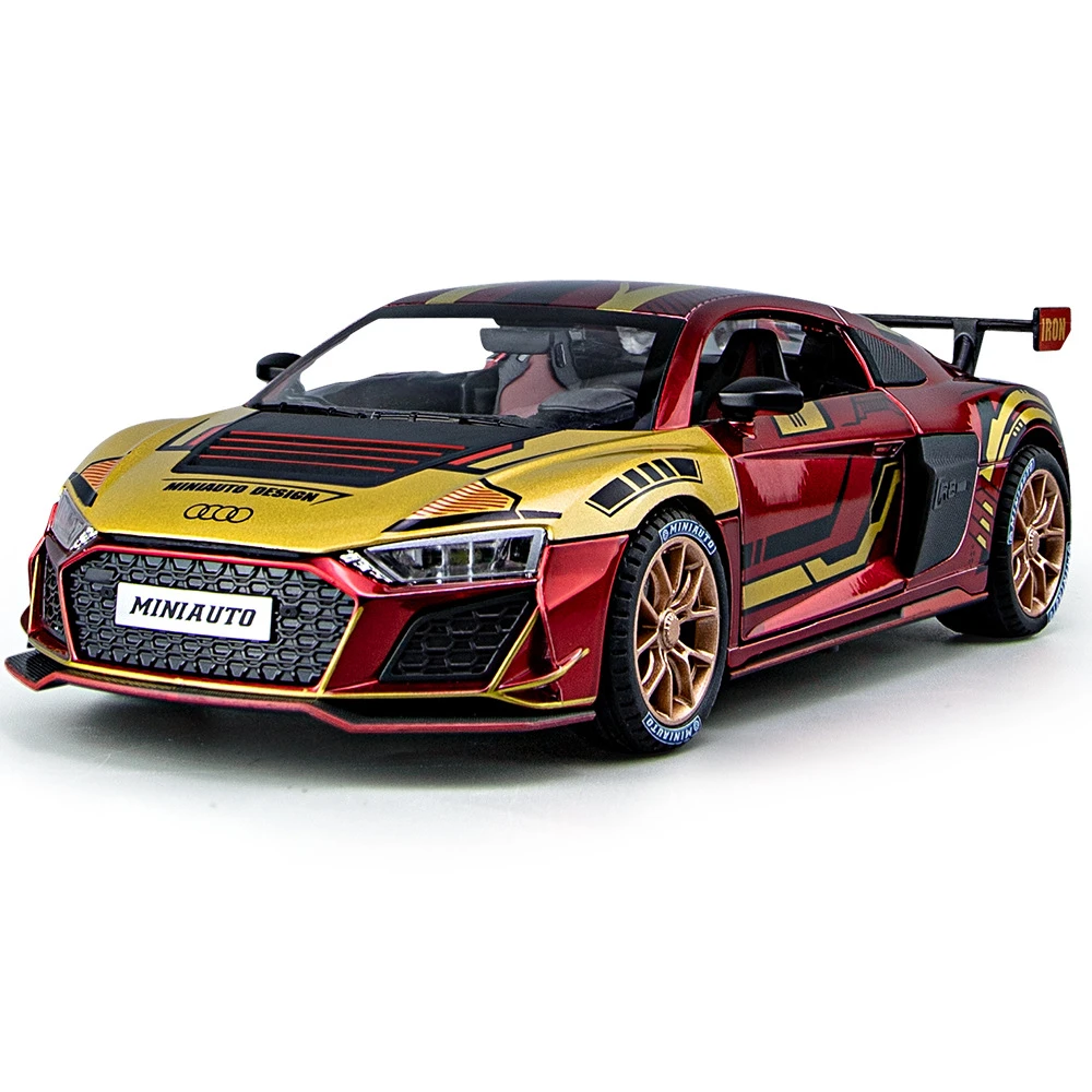 1/24奥迪R8赛道版仿真合金跑车模型声光回力玩具摆件