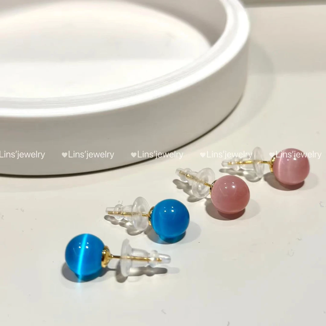 铜合金耳饰 猫猫石彩色耳钉~可爱百搭时尚简约甜美精致耳钉