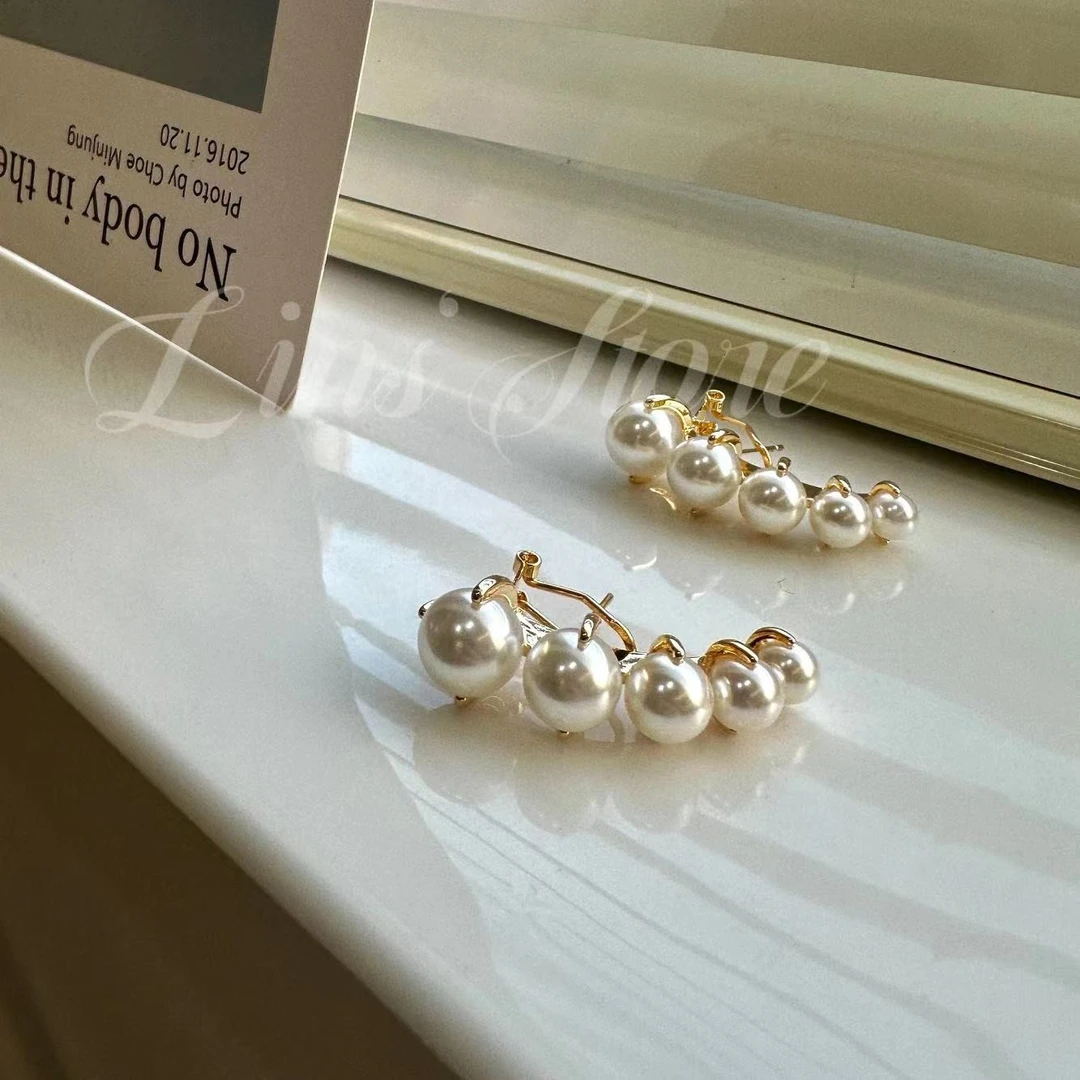 铜合金仿珍珠耳饰 【琳思】狂飙大嫂法式渐变珠珠耳钉陈书婷同款