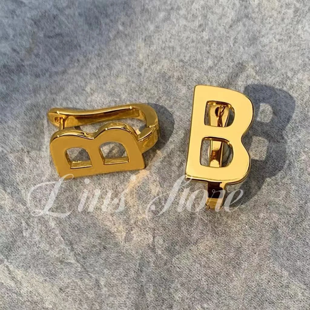 铜合金耳饰 日韩ins巴黎B字母耳扣气质时尚经典金色百搭耳饰耳扣