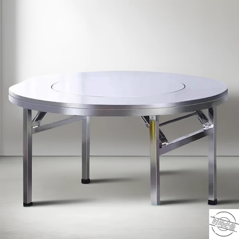 不锈钢折叠户外烧烤桌简约现代风饭桌圆桌酒店家用简易圆形吃饭桌