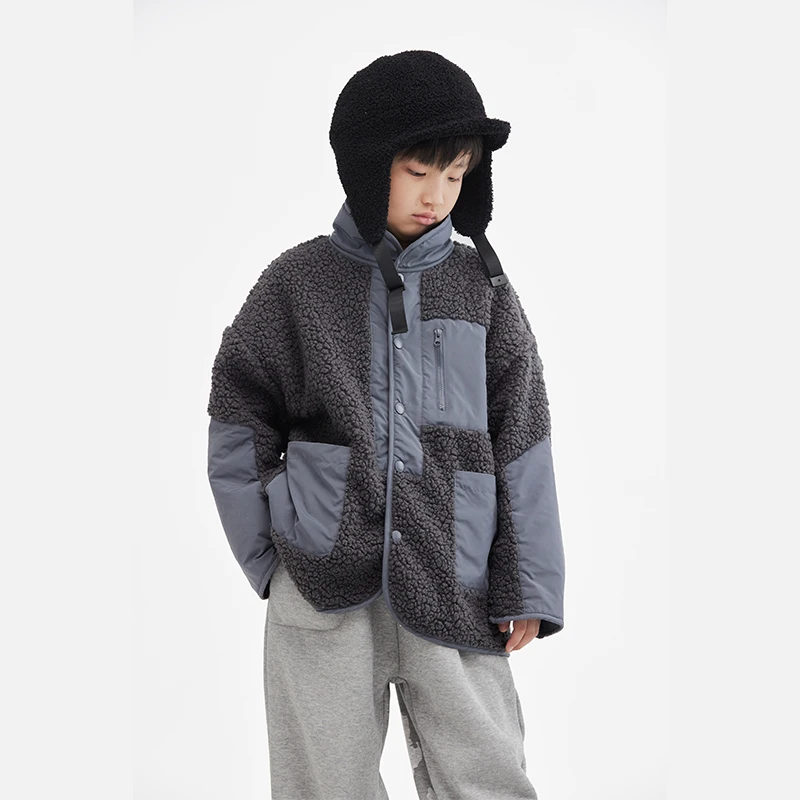 MT原创童装日系男童羊羔毛拼接保暖外套冬儿童宽松摇粒绒毛毛上衣
