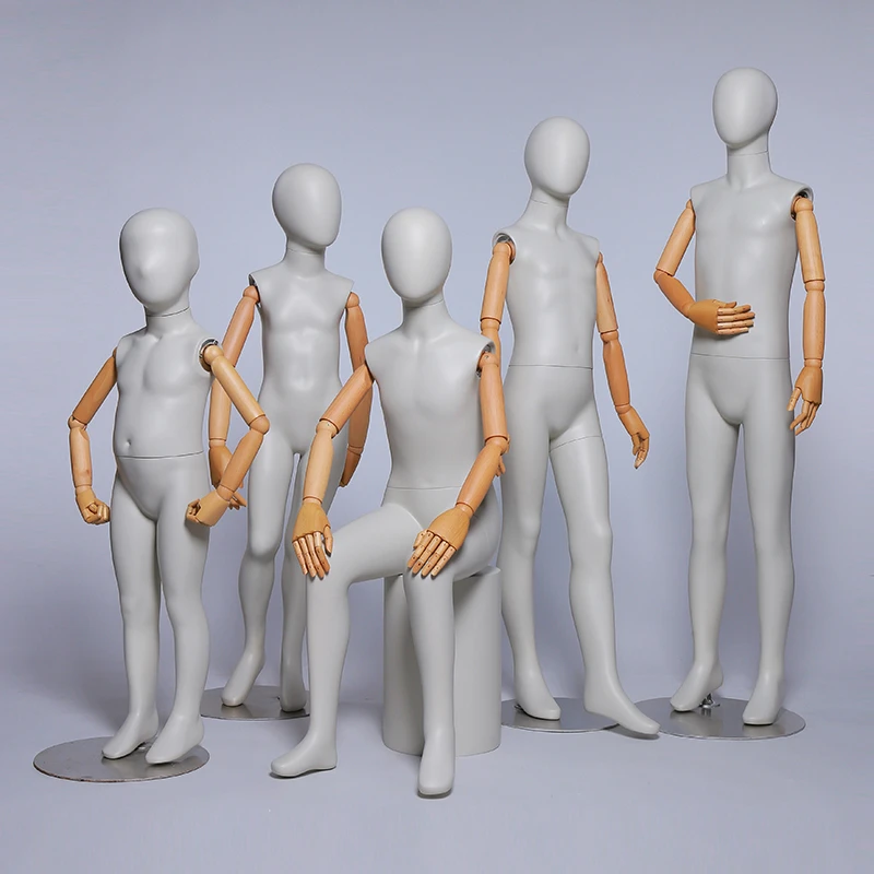 童装店新款潮童木手服装模特橱窗陈列哑灰全身儿童活动手展示假人