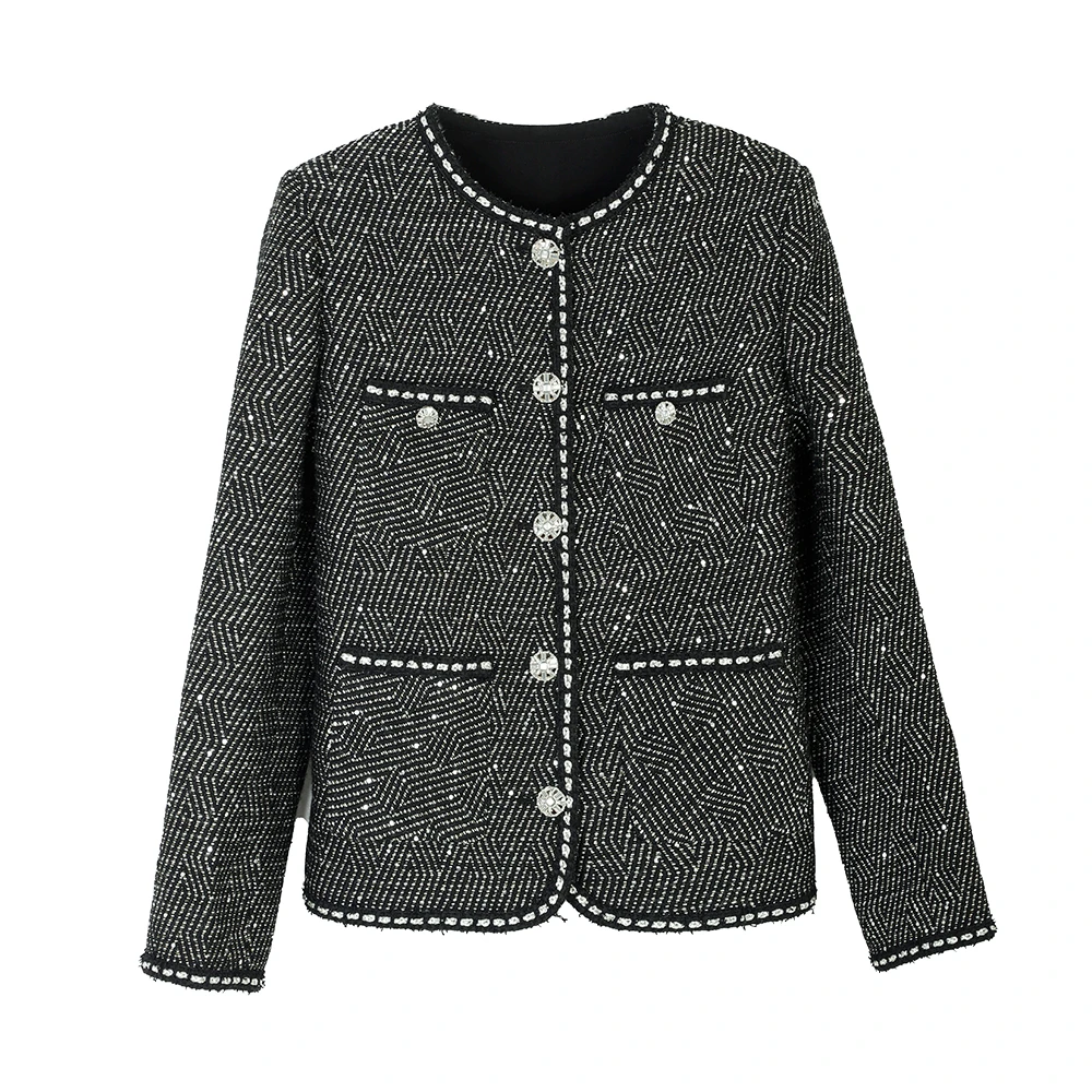 品牌新款【小星光】圆领明线单排扣长袖小香风外套339122