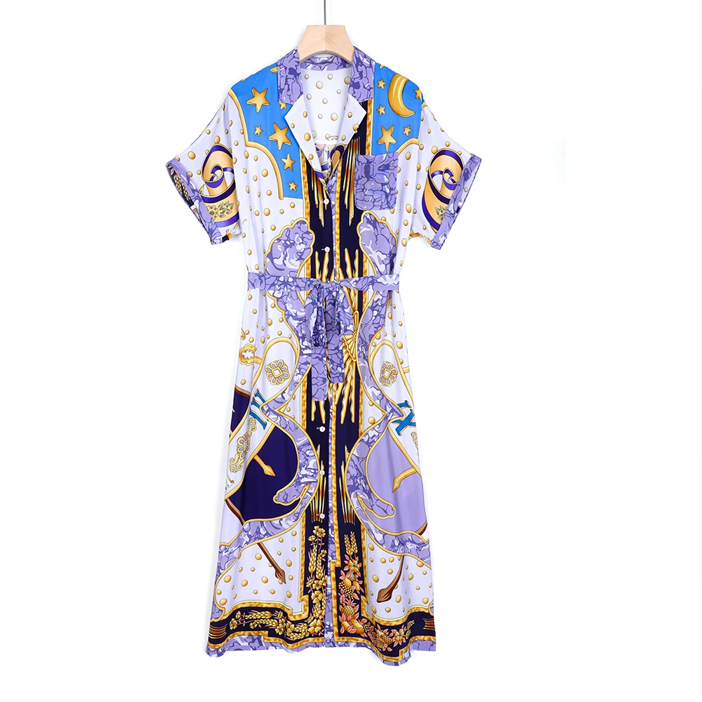 品牌真丝桑蚕丝连衣裙夏季桑蚕丝女装收腰衬衫连衣裙女22261