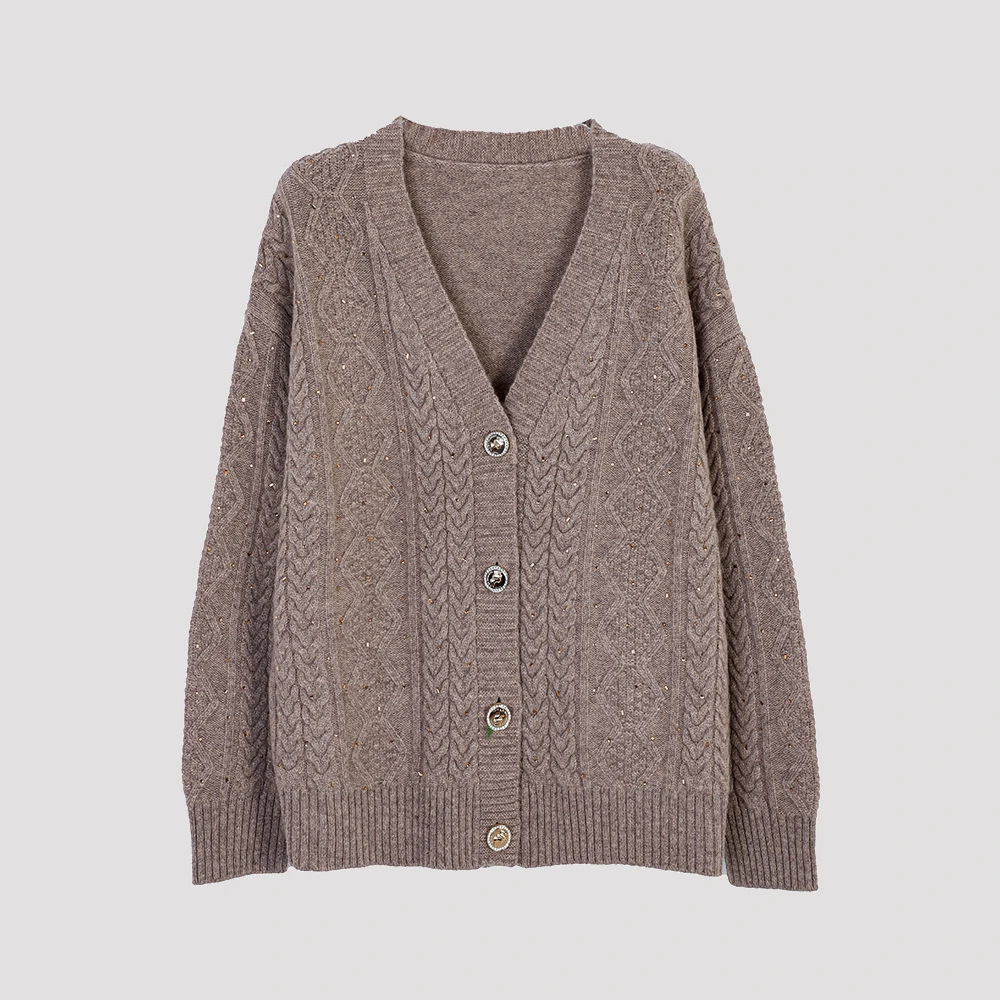 品牌新款V领短款减领针织开衫外套33318