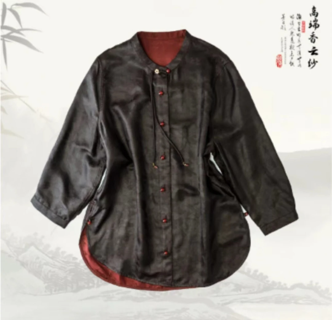 【香花藤软缎上衣】品牌新款香云纱国风盘扣提花上衣429584-1