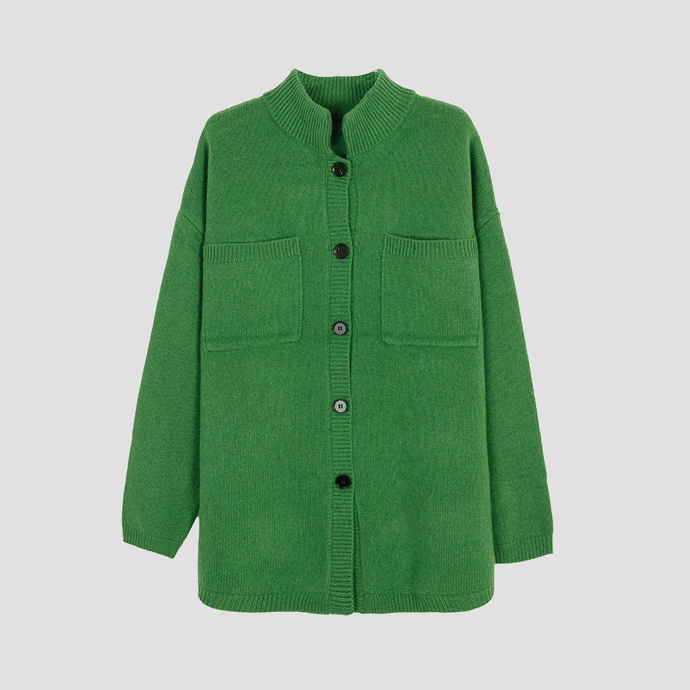 品牌新款纯色立领单排扣双口袋毛衣外套33859