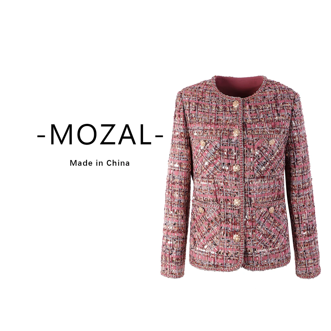 品牌新款圆领拼色粗花呢单排扣羊毛小香风外套339199