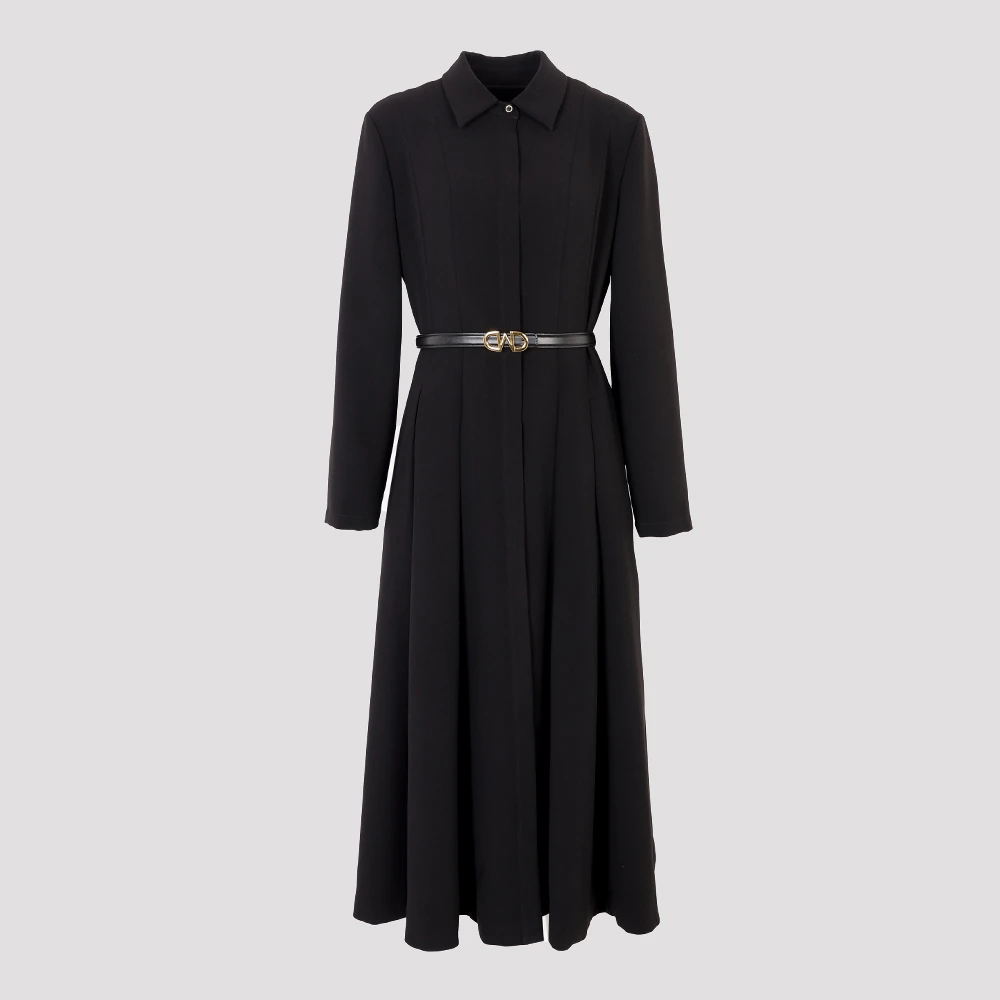 高档气质连衣裙秋季翻领纯色长袖压褶衬衫裙收腰长裙女33919