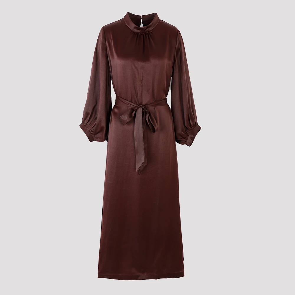 【奢品订单】陌妆新款香云纱立领压褶长袖宽松连衣裙AZ,32607