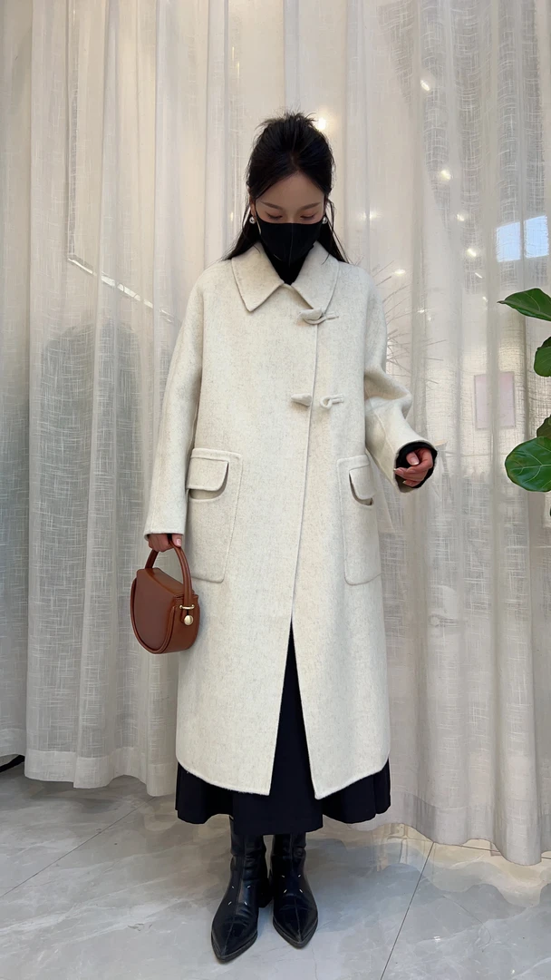 【年终大清仓-A25】新款时尚轻奢气质花生扣绵羊毛大衣外套