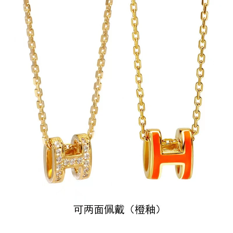 链子925银 H字母双面经典轻奢项链高级经典小蛮腰百搭礼物女X058