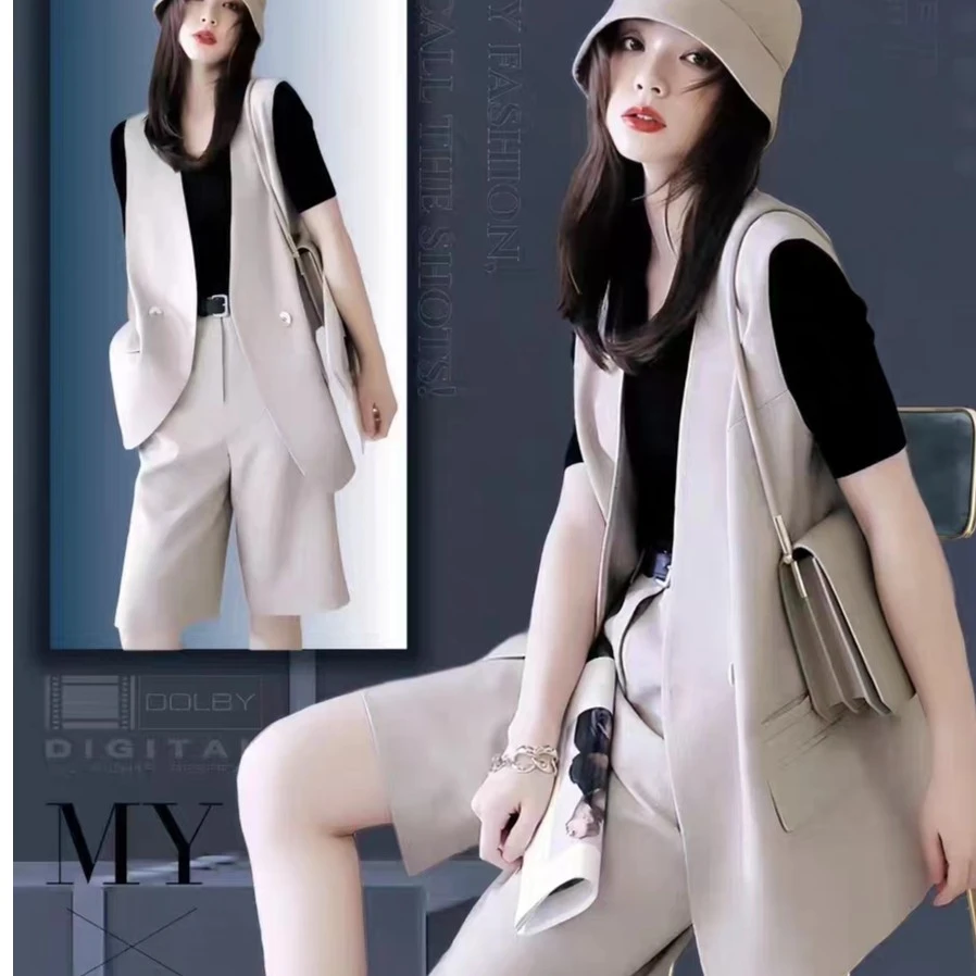 夏季女装2025新款小个子穿搭整套胖妹妹显瘦遮肉马甲短裤两件套装