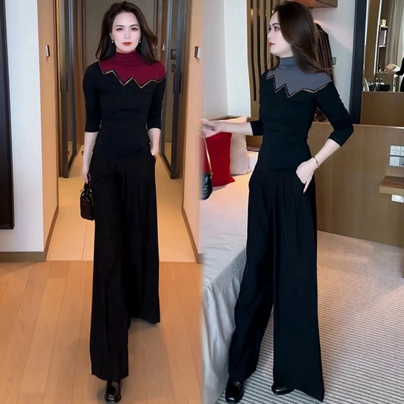 早秋显瘦T恤小众设计感洋气时尚减龄打底长袖拼色气质上衣名媛