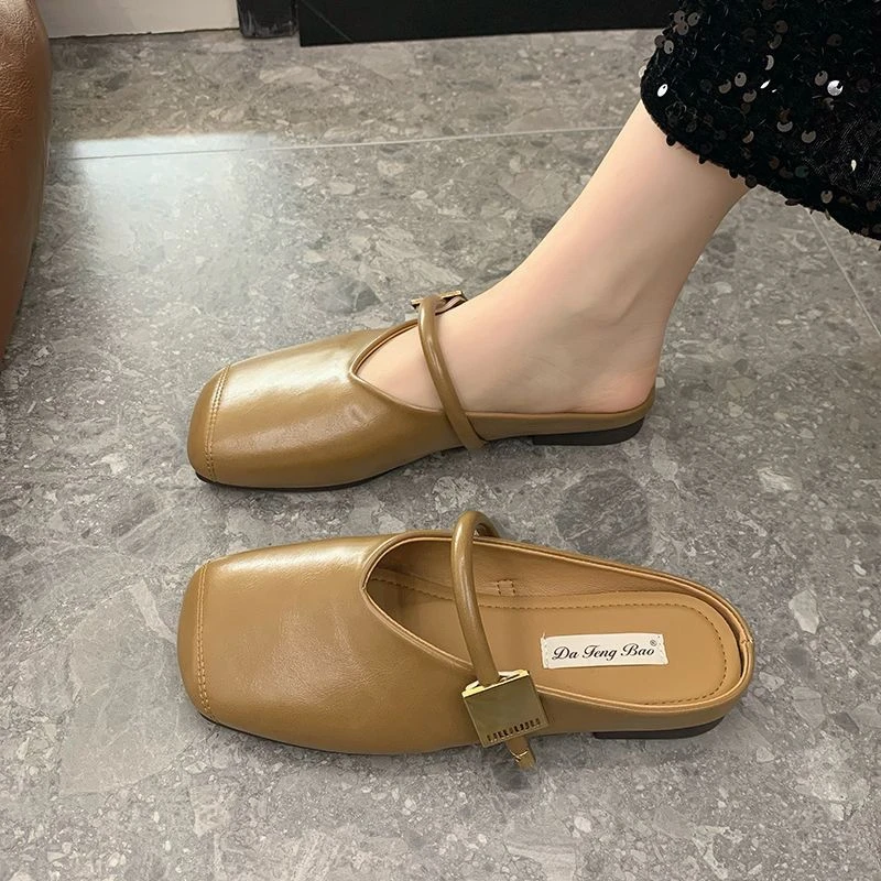 【万达撤柜】平底包头半拖鞋女2024新款法式懒人穆勒鞋一脚蹬凉拖潮