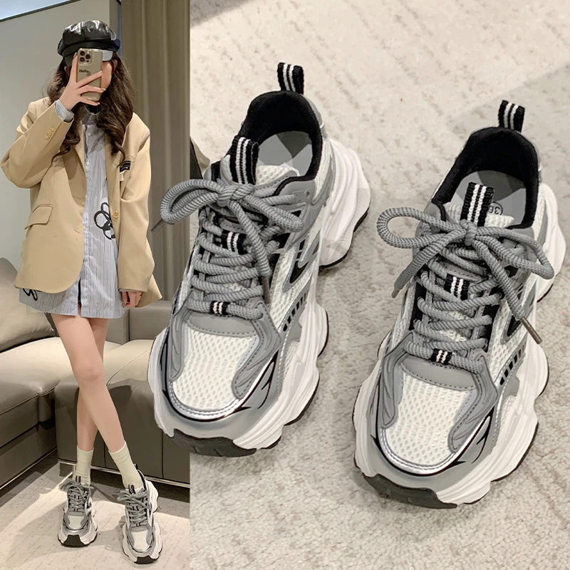 【万达撤柜】新款老爹鞋女2024年夏季厚底防滑休闲增高跑步运动女鞋