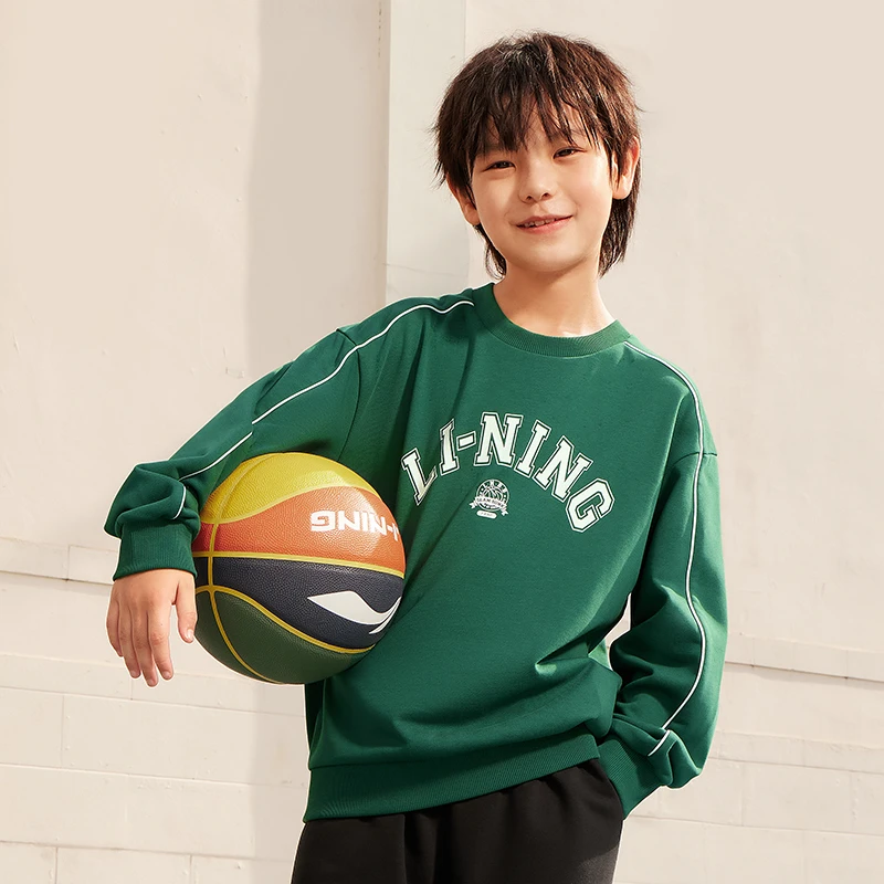 李宁儿童卫衣秋季套头衫长袖圆领休闲运动宽松卫衣YWDT383