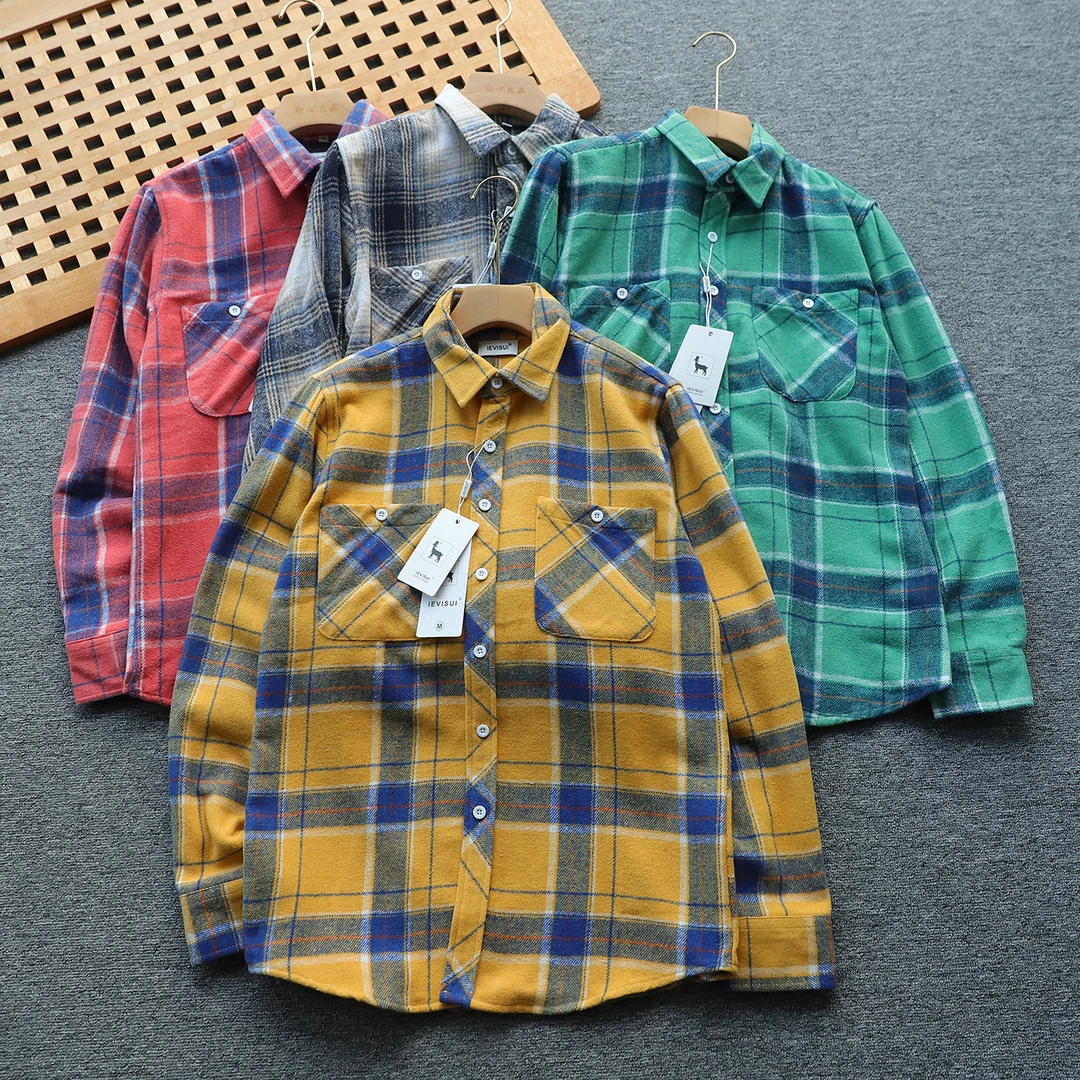 丹麦小山羊 秋冬水洗磨毛加厚长袖格子衬衫