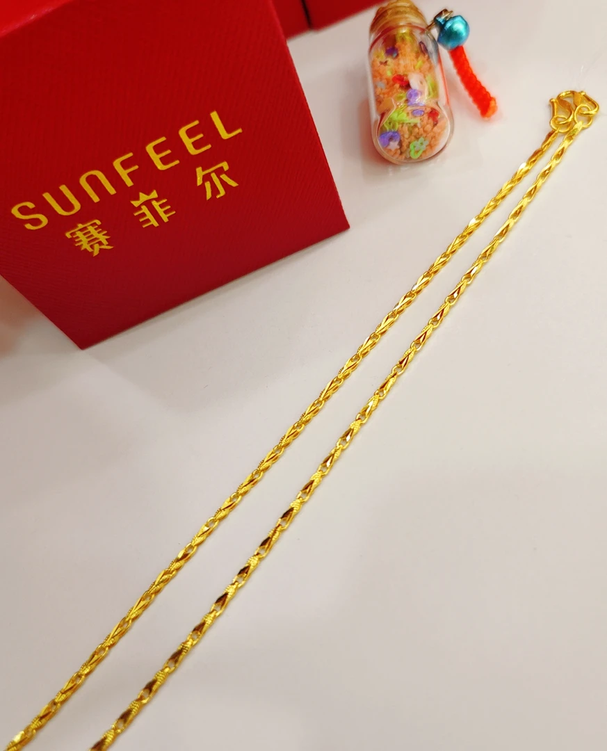 赛菲尔万足®足金美妆黄金项链实心倒模鱼仔项链结实百搭送礼物