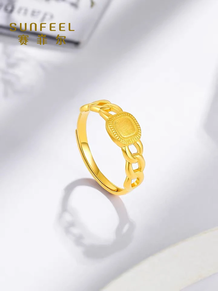 赛菲尔万足®足金流金岁月黄金戒指时尚洋气港风复古可调节送礼物