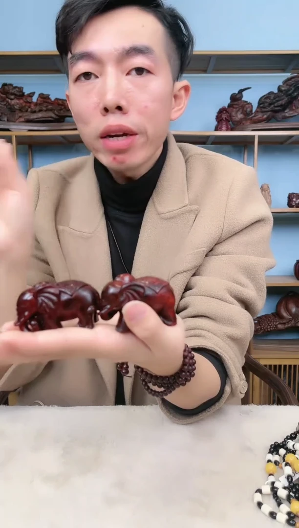 【闪购商品】雕刻木材大象一对