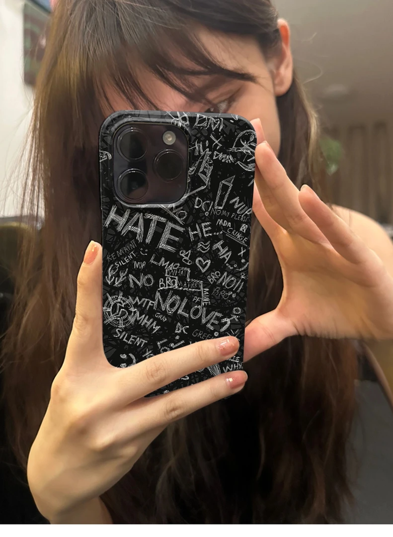 新款黑板涂鸦苹果15promax小众手机壳iPhone14高级菲林13治愈系12