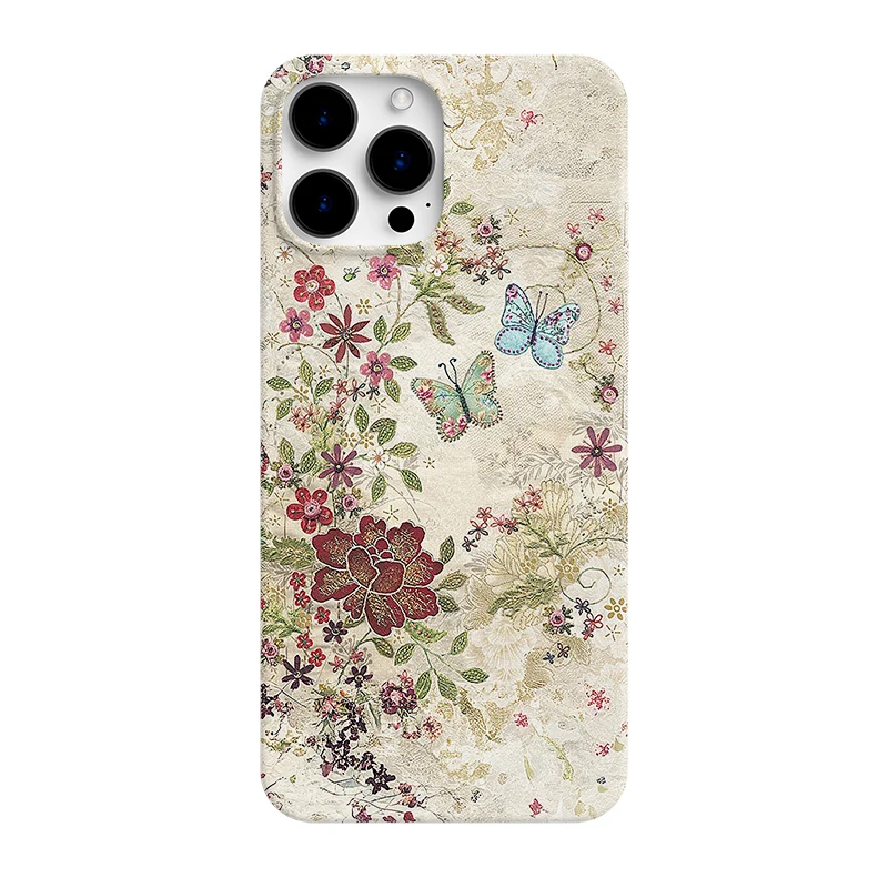 新款绣布蝴蝶苹果15promax小众手机壳iPhone14复古菲林13高级感12
