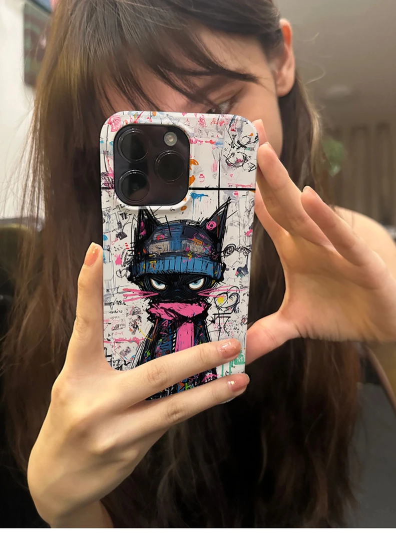 新款黑猫画家苹果15promax小众手机壳iPhone14高级菲林13治愈系12