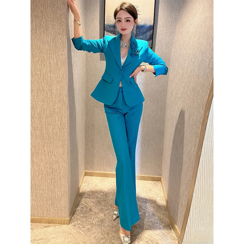 高级感春季气质洋气时髦减龄御姐轻熟显瘦西装套装女喇叭裤两件套