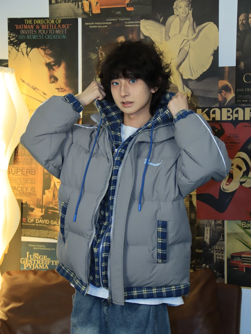 BricksSheep积木羊原创美式复古格子假两件棉服冬装面包服外套