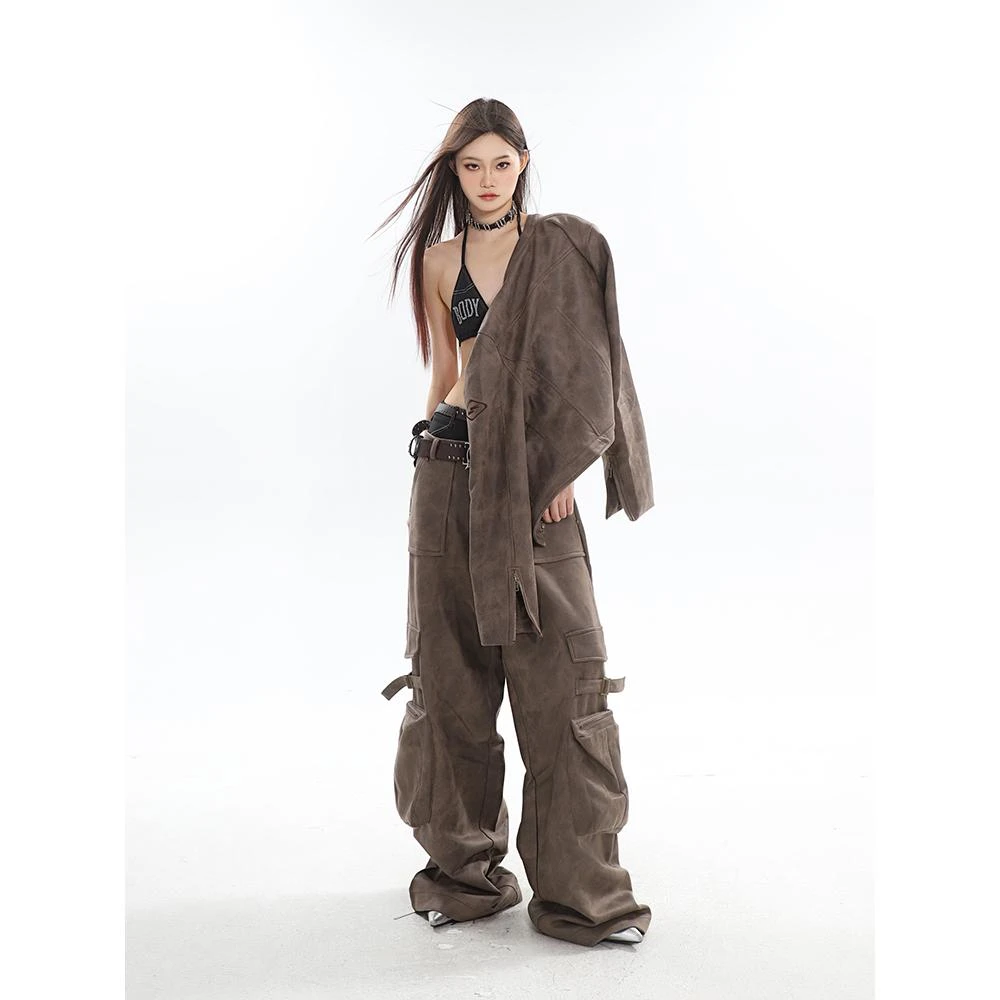 PRO麂皮绒美拉德穿搭短款休闲外套女套装垂感百搭阔腿裤秋季长裤