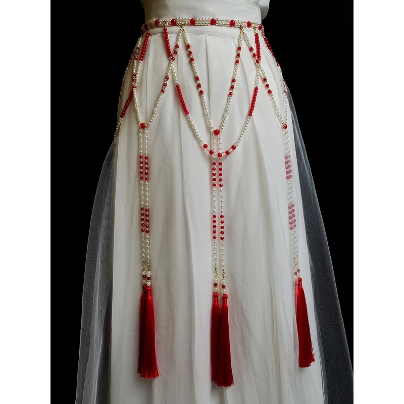 绛尾儿 原创汉服腰链 玻璃珠珍珠流苏腰饰中国风坦领诃子裙配饰女