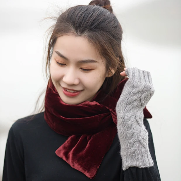 时尚洋气双面真丝绒防风女冬季纯色加厚夹棉高级感100%桑蚕丝围脖