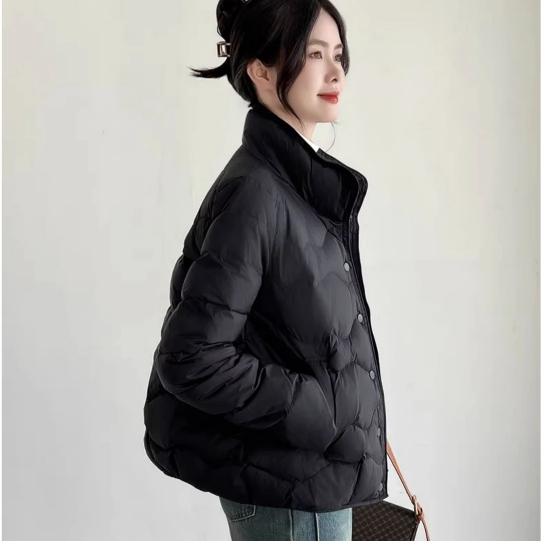 双十一95白鹅绒短款立领羽绒服女冬日新款进口高强洋气轻薄羽绒服