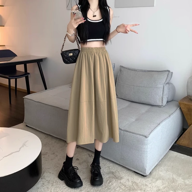 半身裙2023年夏装松紧腰显瘦大码伞裙高腰百搭中长款裙子a字裙