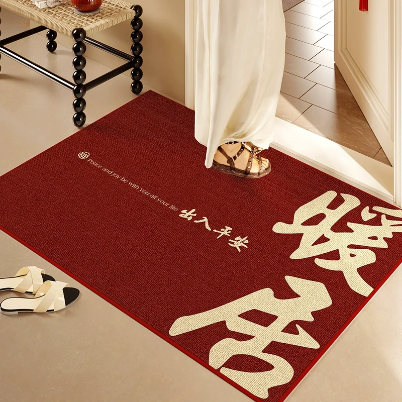 圈绒入户门地垫门口轻奢高级感门垫红色新年门外垫子耐脏防滑地毯