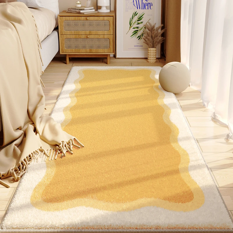 莫兰迪色网红床边地毯毛绒床前脚垫房间侘寂风家用长条可机洗圆形